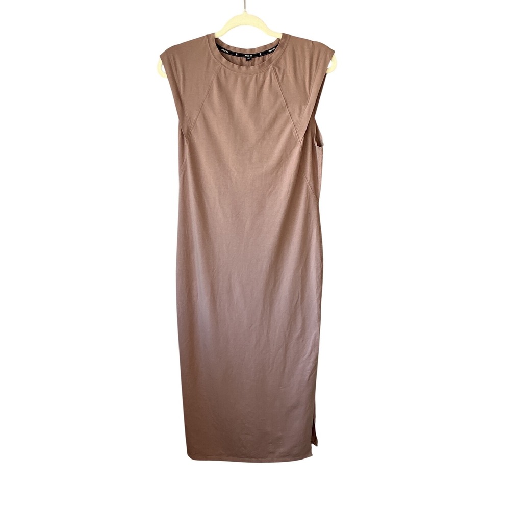 Public Rec Womens Sleeveless Midi Dress Mauve‎ Brown Crew Neck Side Slit Size M